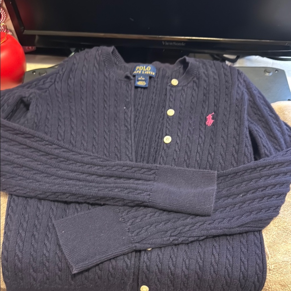 Polo by Ralph Lauren Blue and Pink Cardigan Sweater